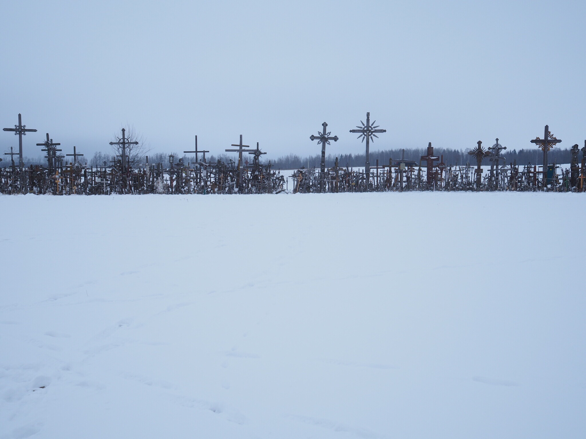 真っ白で誰もいない 真冬のリトアニア 十字架の丘は神秘的な幻想の世界 ミズイロノタビ